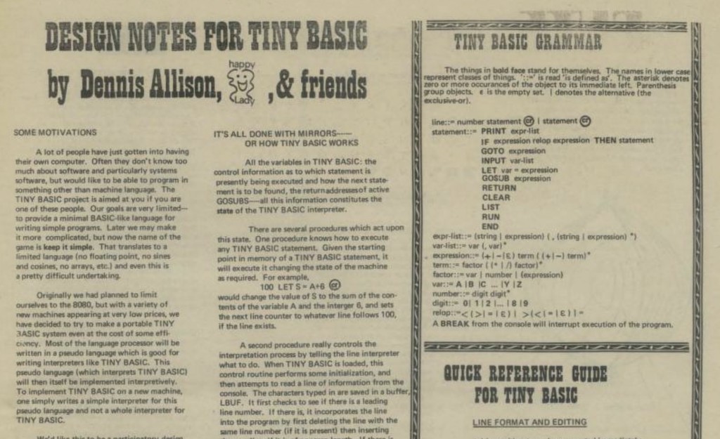 PCC magazine article September 1975 on TinyBASIC